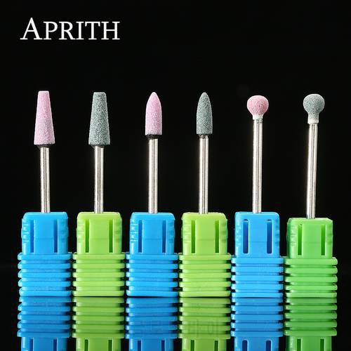 APRITH 6pcs Ceramic Stone Burr Electric Nail Art Machine 3/32&39&39 Drill Bit Sets for Milling Cutter Cleaning Manicure Nail Tools