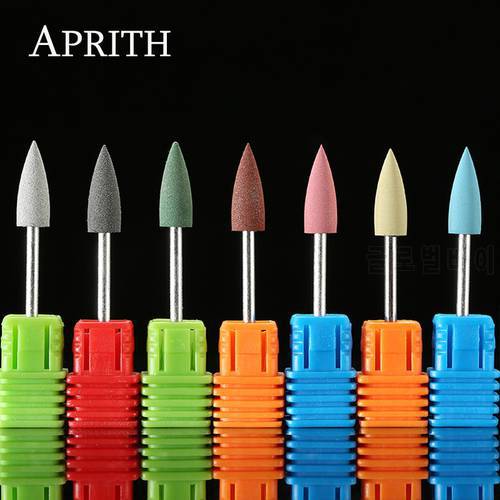 APRITH 7 Colors Rubber&Silicon Carbide Nail Drill Bit Nail Buffer Electric Manicure Device Bur Nail Polishing Accessories Tools
