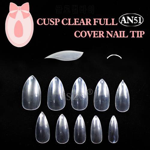 1bag/lot * 500pcs Stiletto Point ABS Full Cover False Clear Natural Cusp Nail Tips Acrylic