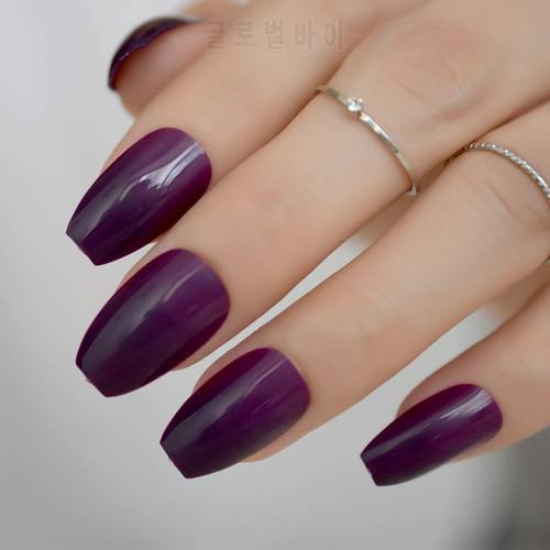 Sugar Grape Purple False Nails Coffin Shape Full Cover Tips Medium Canival Style Arylica Nails for Ladies 24