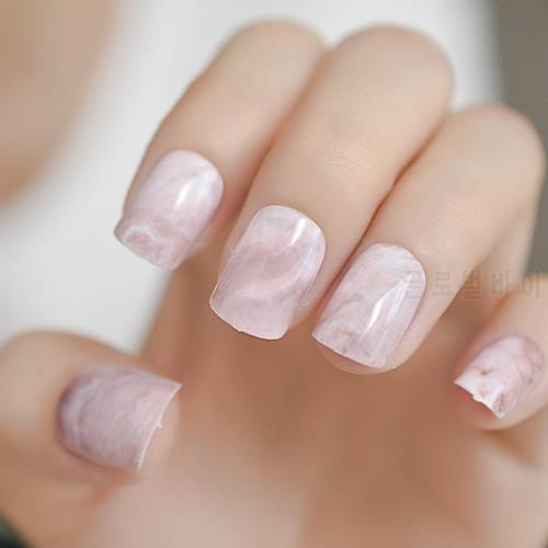 Pink Marble Square Fake Nails Glossy Short Stone Pattern Ladies Falsies Wholesale False Nails 24