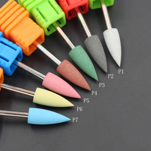 ASWEINA 1Pcs Cuspidal Head 7 Colors Rubber&Silicon Carbide Nail Buffer Electric Manicure Machine Nail Drill Accessories Tools