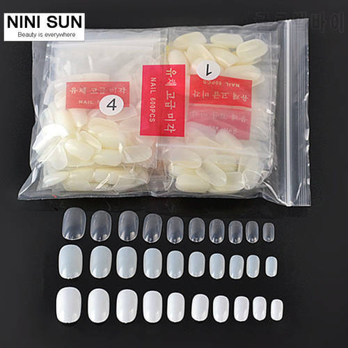 500PCS Oval Round Acrylic UV Gel false Nail Art Tips Short Full Cover Fake Artificial Nails Tip Decorations Stickers Beauty Tool