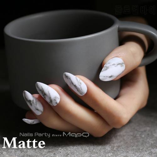 Marble matte Natural texture stiletto nails white medium fake nails glossy False nails point Tip high quality 24pcs full sets