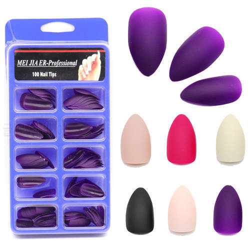 WAKEFULNESS 100Pcs Matte Long Stiletto False Nails Tips Colorful Full Cover Fake Nail Tips Manicure Press On Nails Charms