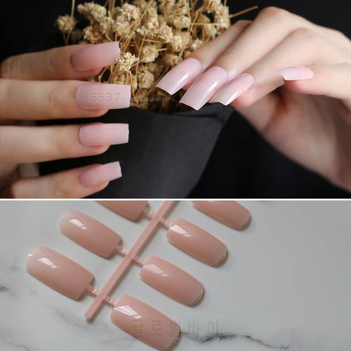 False nails 20pcs Extra long Jelly nude color DIY modeling fake nails Jelly pink end product Square head full sets