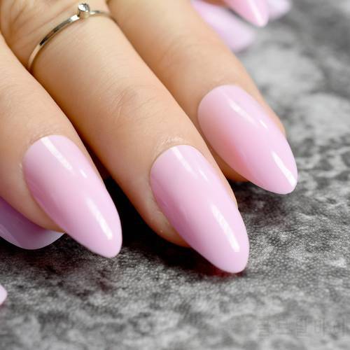 Stiletto Press On Nails Candy Light Pink Point Fake Nails Medium Size Full Wrap Nail Art Tips 24pcs/kit