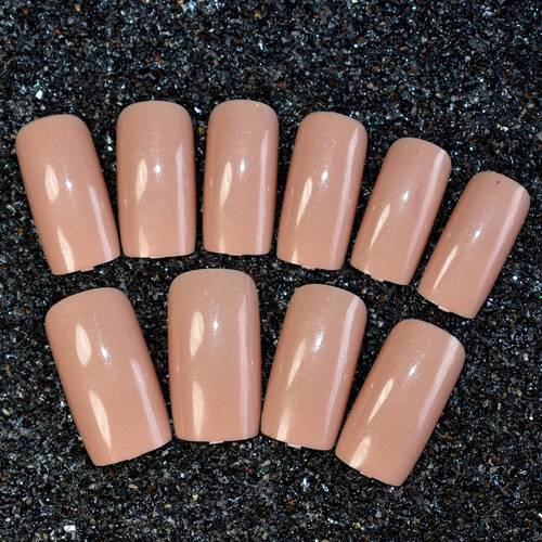 Deep Nude Press On Nails Extra Long Square Shimmer Glitter Pattern False Nails Lady Full Wrap Pink Acrylic Tips