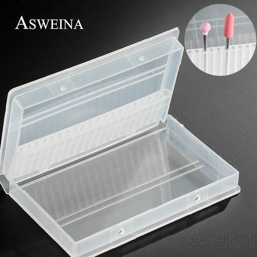 ASWEINA 1PC 20 Holes Plastic Transparent Nail Drill Bit Acrylic Box Display Stand Container for 3/32 Bit Drill Exhibition Tool