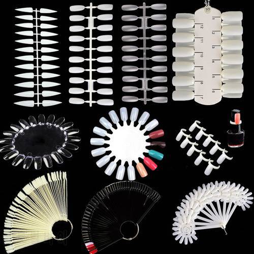 False Nail Varied Style Optional Exercise Display 12/24/32/50Pcs Fake Nail Rack Fan Shaped Practice Buckle Ring Manicure Tools