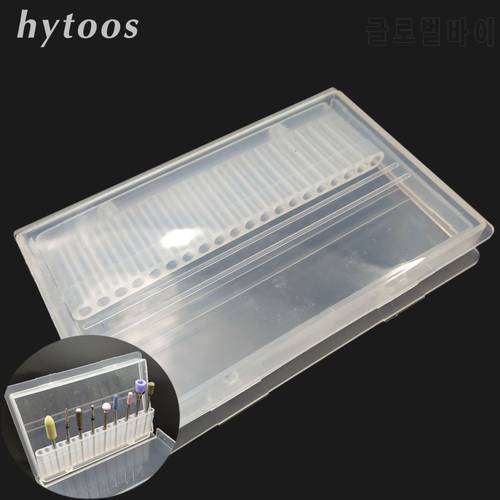 HYTOOS 20 Hole Nail Drill Bit File Holder Transparent Acrylic Plastic Display Stand Container Box For 3/32