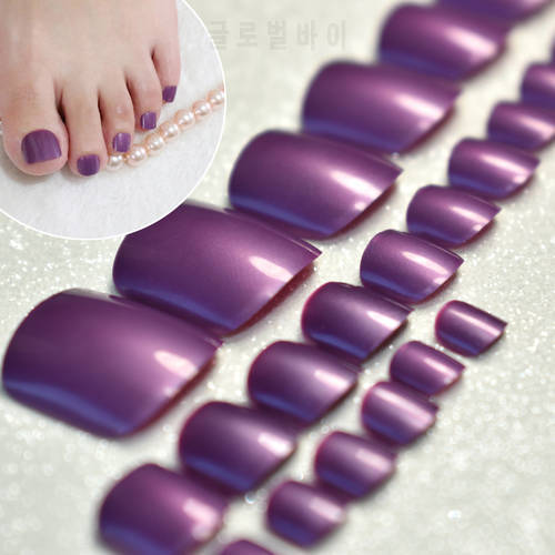 Shimmer Glossy Grape Purple Acrylic Nails Tips for Toenails Candy Festival Style Fake Toenails for Foots 24pcs/lot