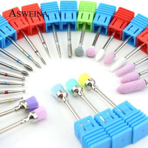 24 Tpyes Diamond Rotary Burr Nail Drill Bit Cuticle Cutter Manicure Nail Files Electric Milling Grinder Machine Accessory Tools