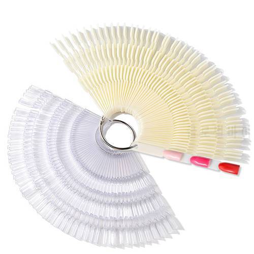 150 Tips Nail Art Fan Shape Display Natural/Clear Chart Gel Polish Coloring Sample Practice Training Nails with Removable Ring