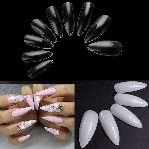 500pcs/Pack Long Almond Stiletto False Nails Tips Full Cover Fake Nails 10 Sizes For Manicure Salon Acrylic Press On Nails Tools