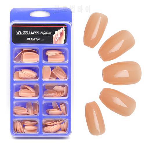 WAKEFULNESS 100Pcs Coffin Nails Long Ballerina False Nails Tips Colorful Acrylic Full Cover Pointed Fake Nails Manicure Charms