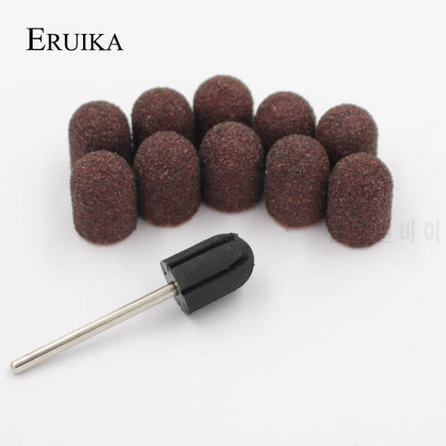 ERUIKA 10pcs 10*15mm Nail Drill bit Sanding Bands Block Caps Rubber Mandrel Grip Machine for Manicure And Pedicure Nail Art Tool