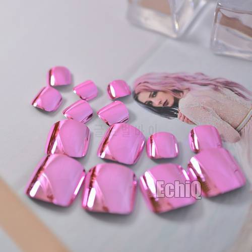 Metallic False Toenails Rose Pink Mirror Acrylic Fake Toes Nail DIY Nail Art Full Cover Manicure Tools For Foot 24Pcs N14