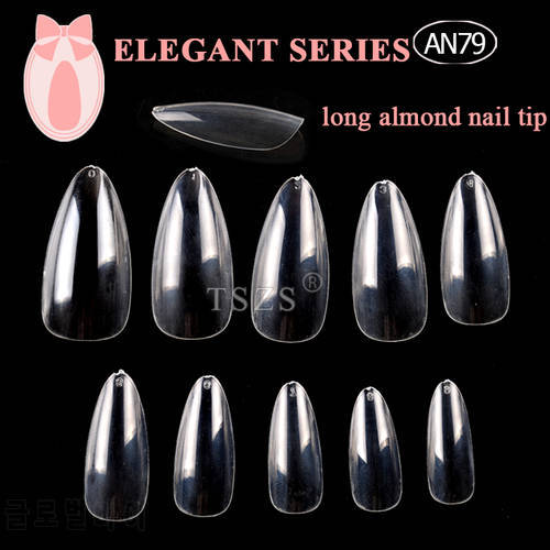 1Bag/Lot 500pcs Long Almond Clear ABS Nails Full Cover Stiletto Pointy False Tips Artificial Acrylic Nail Tips For Nail Salon