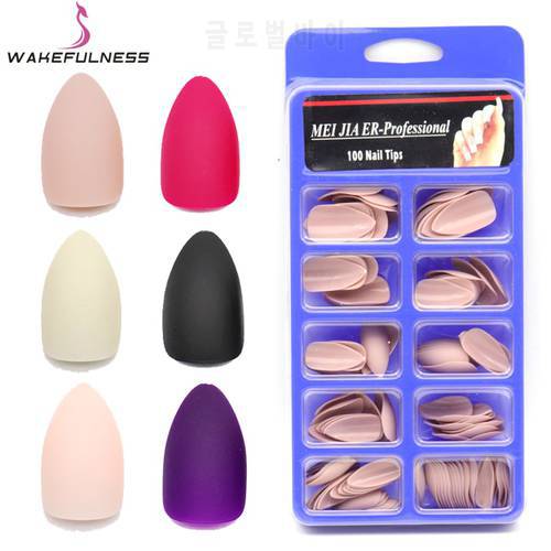 100pc Matte False Nail Tips Full Cover Press On Nails Rose Red Black Nude Pink White No adhesive Stiletto Artificial Nail Tips