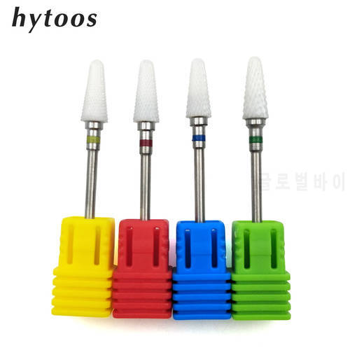HYTOOS 4 Type Ceramic Cone Nail Drill Bit 3/32 Rotary Burr Bits For Manicure Nail Drill Accessories Milling Cutter Remove Gel