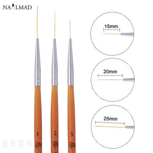 15/20/25mm 3pcs Nail Art Liner Brush Ultra Fine Brush Wooden Handle French Stripe Flower Painting Drawing Pen Manicure Tool