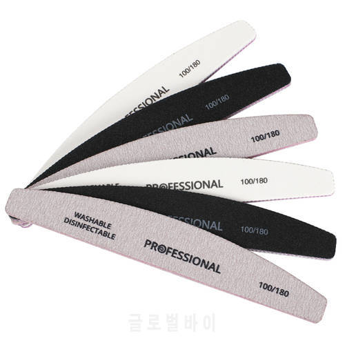 5Pcs Professional Nail File 100/180 Sanding Buffer Block Washable Double-Side Manicure Tool Nail Files Set Grey/White/Black Boat