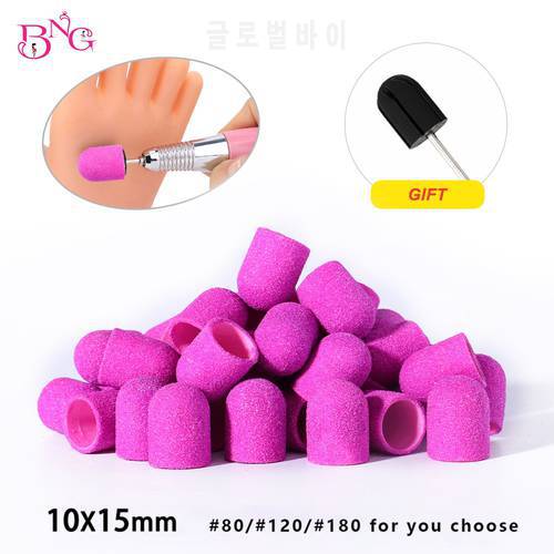 BNG 10*15mm 50pcs Purple Nail Sanding Caps Drill bit Grip Machine For Manicure Pedicure Nail Art Accessories Rubber Mandrel