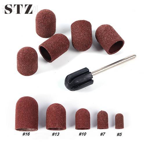 STZ 5pcs Nail Sanding Bands Machine Grip 150 Sander Caps With Rubber Coffee UV Gel Remover Nail Drill Bits Manicure Tool 721