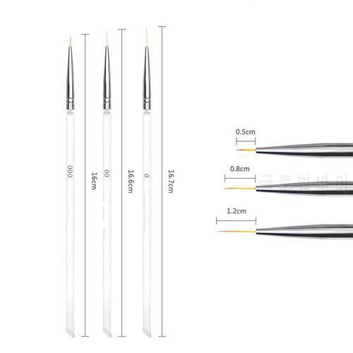 Hot 3Pcs/set Nail Art Liner Brush Crystal Acrylic Thin Gel Drawing Pen Painting Stripes Flower Two Head Nail Art Manicure Tools