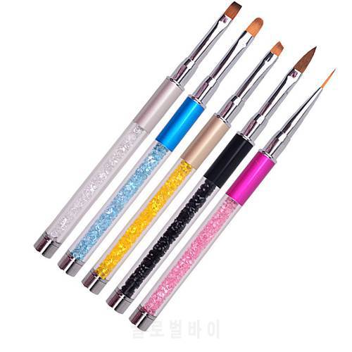 1pc Nail Art Brush Pen Rhinestone Metal Acrylic Handle Brush Carving Powder UV Gel Liquid Salon Liner Nail Brush With Cap