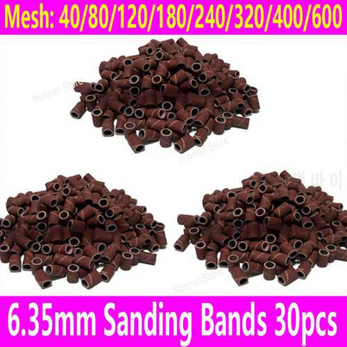 30pcs Sanding Bands Sleeves Nail Art Drill Bits 6.35 Bore Diameter 80 120 180 mesh Sandcloth Sanding Sanders Electric Nail Tools