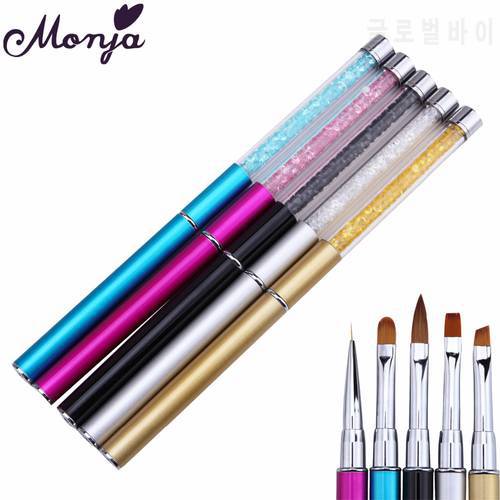 Monja Nail Art Acrylic UV GEL Extension Builder Liquid Powder Carving Brush French Flower Liner Lines Stripes Painting Pen