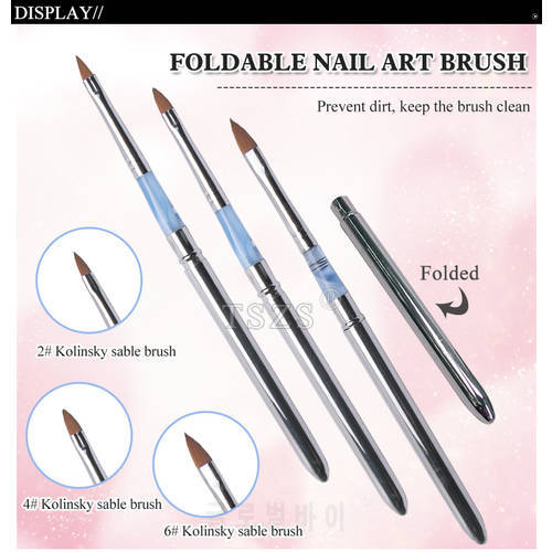 2pcs/lot 2 4 6 kolinsky sable brush folable nail art brush nail tools for nail salon
