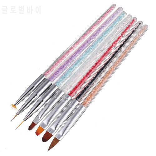 1pc Nail Brush Rhinestone Acrylic Handle Brushes Nail Art Line Pen Flower Painting Pen Fan Brush UV gel Acrylic Brush Nail Tool