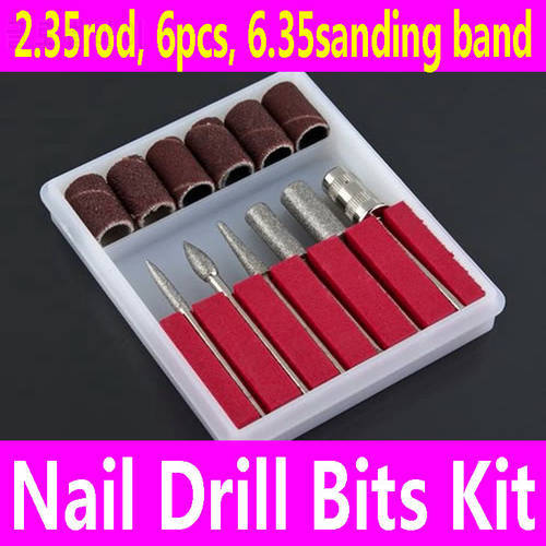6pcs Nail Electric Drill Bits Kit 2.35 rod 6.35mm sanding bands file set for Professional Filing Machine Pedicure Manicure Tools