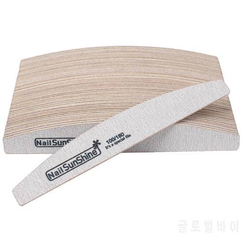 50Pcs 100/180 Sandpaper Nail Art Files Grey Wooden Sanding Nail Buffer Curved Buffing Professional Manicure Block Nail Care Tool