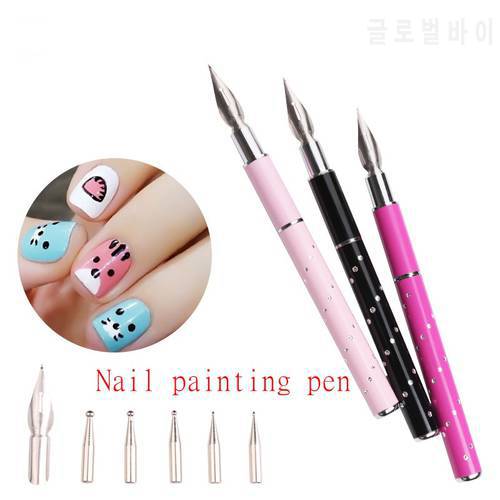 1 Sets 6 Heads Stainless Steel DIY Nail Art Pen Drawing Dotting Decor Sets for Salon Manicure Pick Up Rhinestones Tools