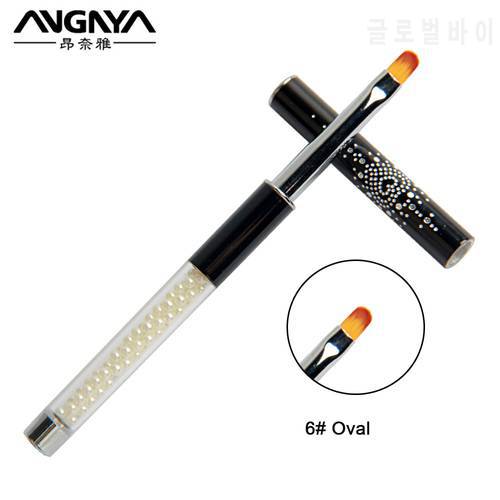 ANGNYA 1Pcs Nail Art Brush UV Gel Painting Pen Brush 6 Oval Head Pearl Rhinestone Handle with Cap Manicure Nail Art Tools A114