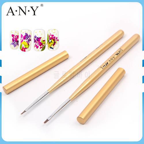 ANGNYA 1Pcs Nail Art Beauty Care Golden Wooden Handle High-Tech Nylon Hair One Stroke Brush With Cap Single Piece A014