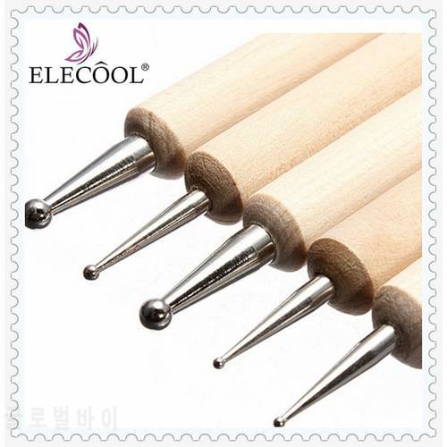ELECOOL 5Pcs 2 Way Wooden Dotting Pen Rhinestones Picker Nail Art Pen Embossing Pen Nail Art Tools Dotter Puntos Negros