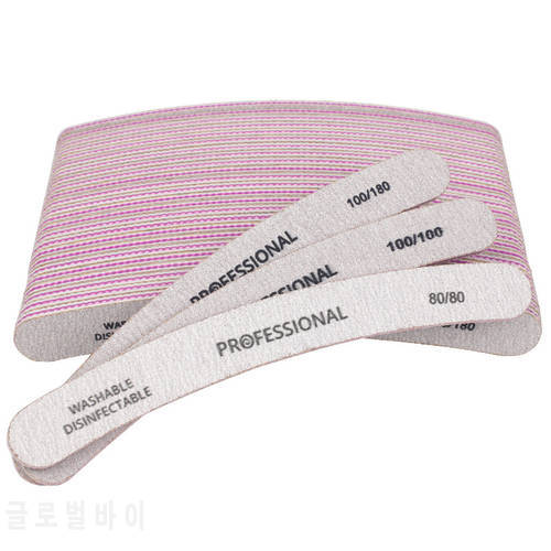 10Pcs Nail File 80/80 100/100 100/180 Curved Nail Buffer Double-Sided Emery Board Nail Buffering Files Washable Grey Buffer