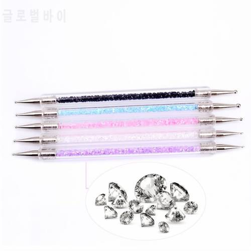 5 Pcs/ Set Dual-Head Nail Dotting Pen Crystal Beads Handle Rhinestone Studs Picker Wax Pencil Manicure Nail Art Tool