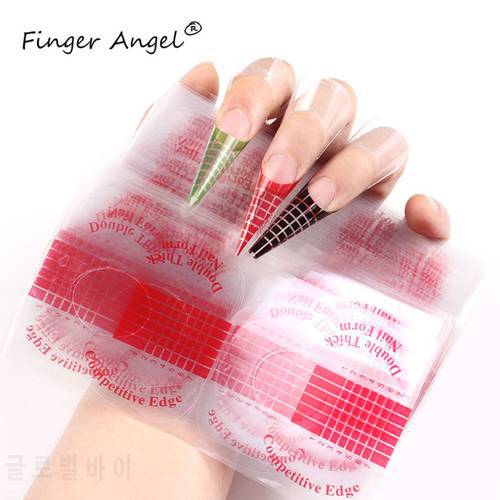 Finger Angel 100PCS PVC Nail Forms Nail Art French Plastic Guide Transparent Horseshoe Chablon Nails Extension Manicure Tool