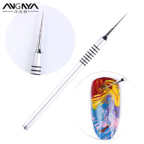 ANGNYA 1pcs 16cm Metal Handle Slender Needle Nail Pen Nail Art Design Drawing Painting Pen Manicure DIY Tool Dotting Tools A144