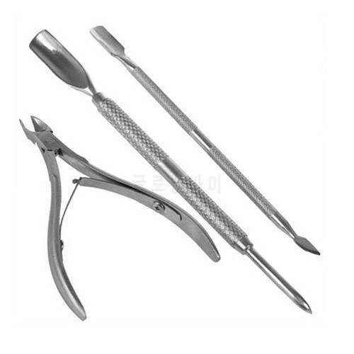 High Quality 3 Pcs Stainless Steel Nail Tool shovel Cuticle Nipper Spoon Pusher Remover Cutter Clipper manicure nail art spoon