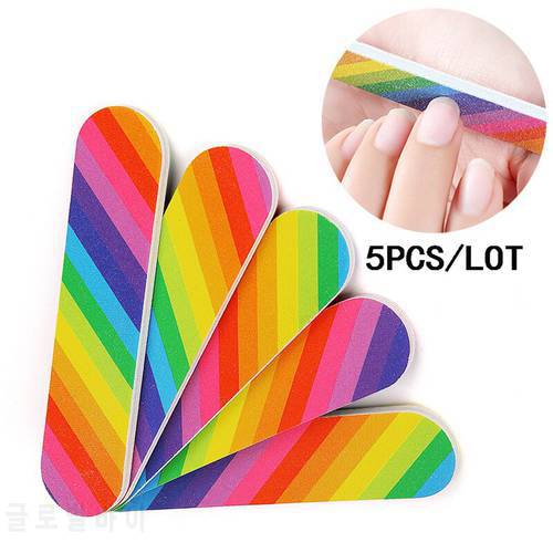 5pcs/lot Mini Rainbow Nail File Block Sanding Buffing Remove Acrylic Gel Polish Nail Files for Manicure Pedicure Tools Accessory