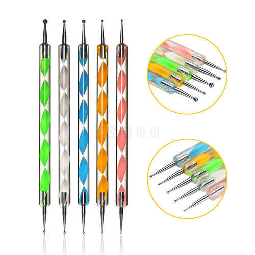 5 Sticks Nail Spiral Point Drill Pen Acrylic Double-headed Spiral Rod Decoration Point Flower Manicure Tool