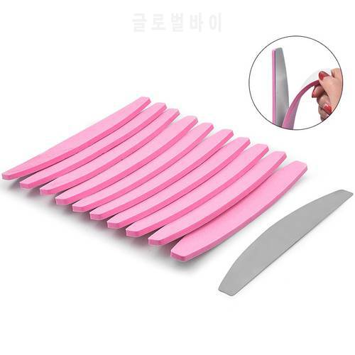 10pcs Sandpaper Replacement Nail File With Metal Plate Pink Double-sided UV GEL Nail Polish Sanding Buffer Strips Manicure Tools