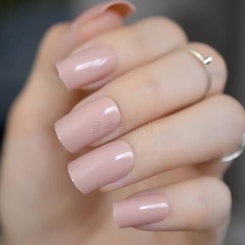 Nude Fake Nails Faux Ongles UV Effect False Nails Full Cover Medium Square Press on Artificial Nail Art Manicure Accessories